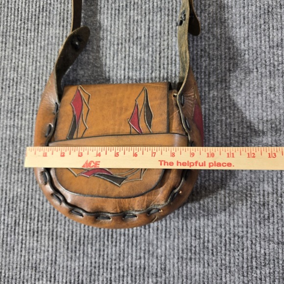 Handmade Tooled Leather Crossbody Saddle Bag Purse Brown Western Boho - Picture 9 of 13